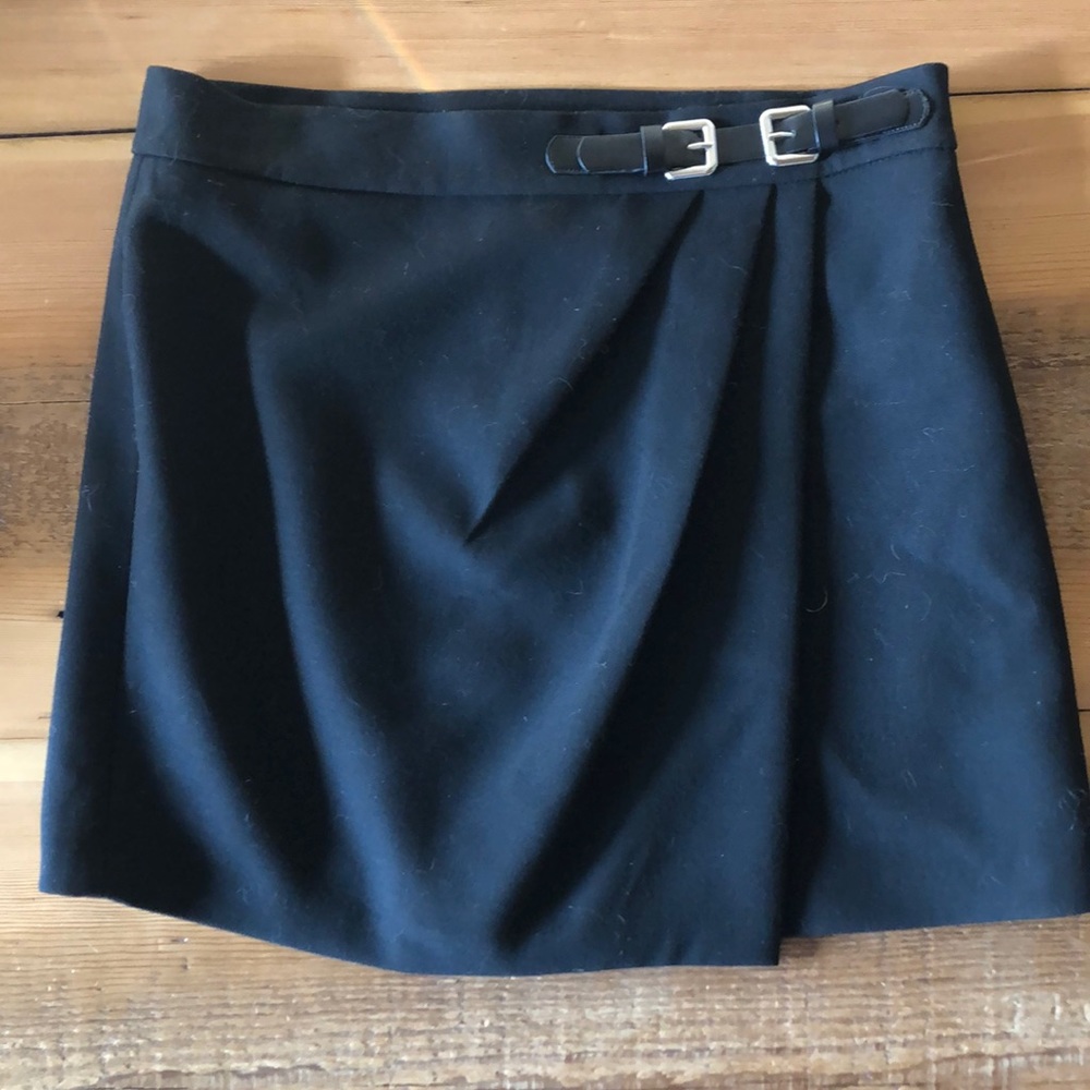 Zara black leather buckle side slit mini skirt
